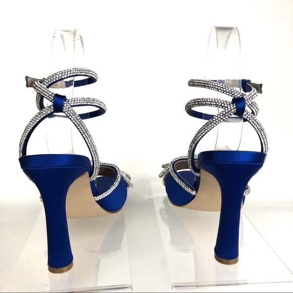 Madden Girl True Rhinestone Bow Evening Dress Blue Satin Sandals Heels Sz 8 - Picture 4 of 8
